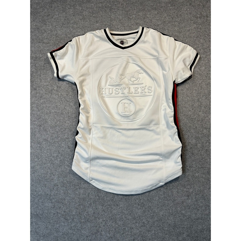 Bleecker & Mercer Mens Hustlers Embossed Jersey Shirt White Red Black Large